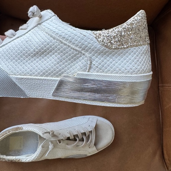 New Dolce Vita White Leather Glitter Sneakers Low Top Lace Up Streetwear 9.5 - Picture 8 of 16